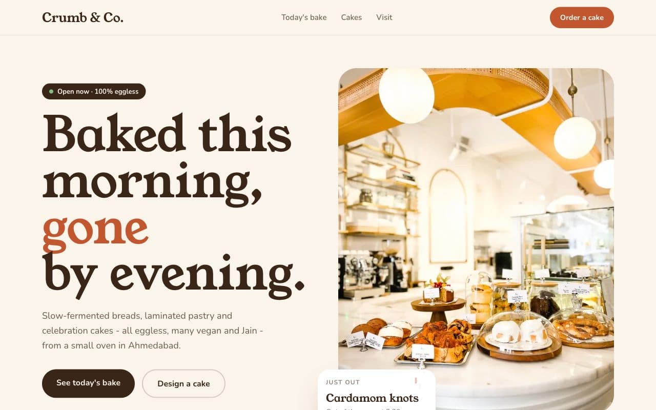 Bakery & Cake Shop Website demo: the Crumb & Co. homepage