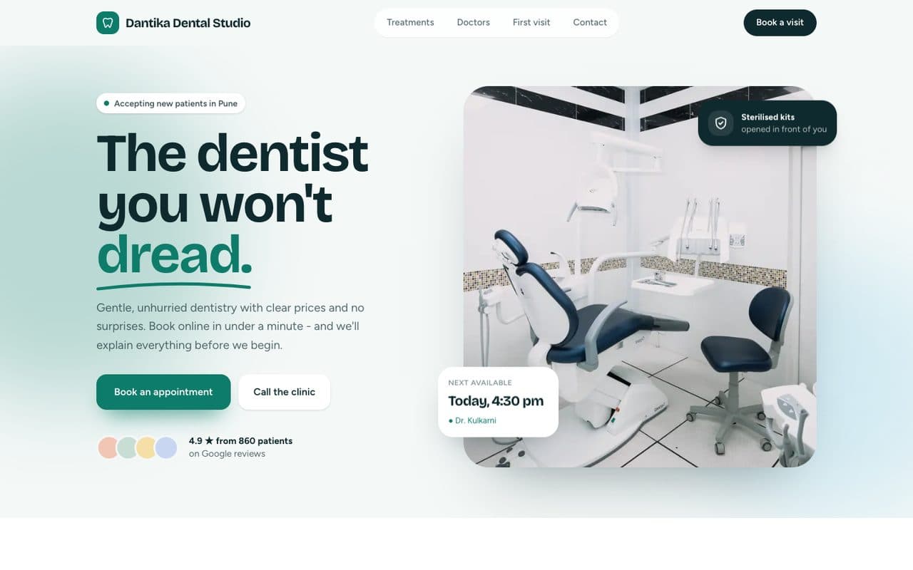 Dental & Clinic Website demo: the Dantika Dental Studio homepage