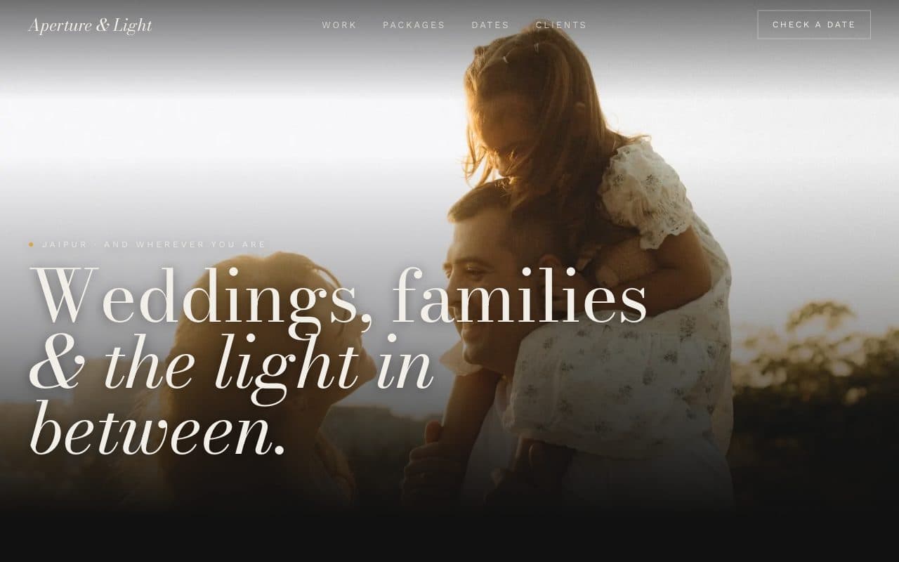 Photographer Portfolio Website demo: the Aperture & Light homepage