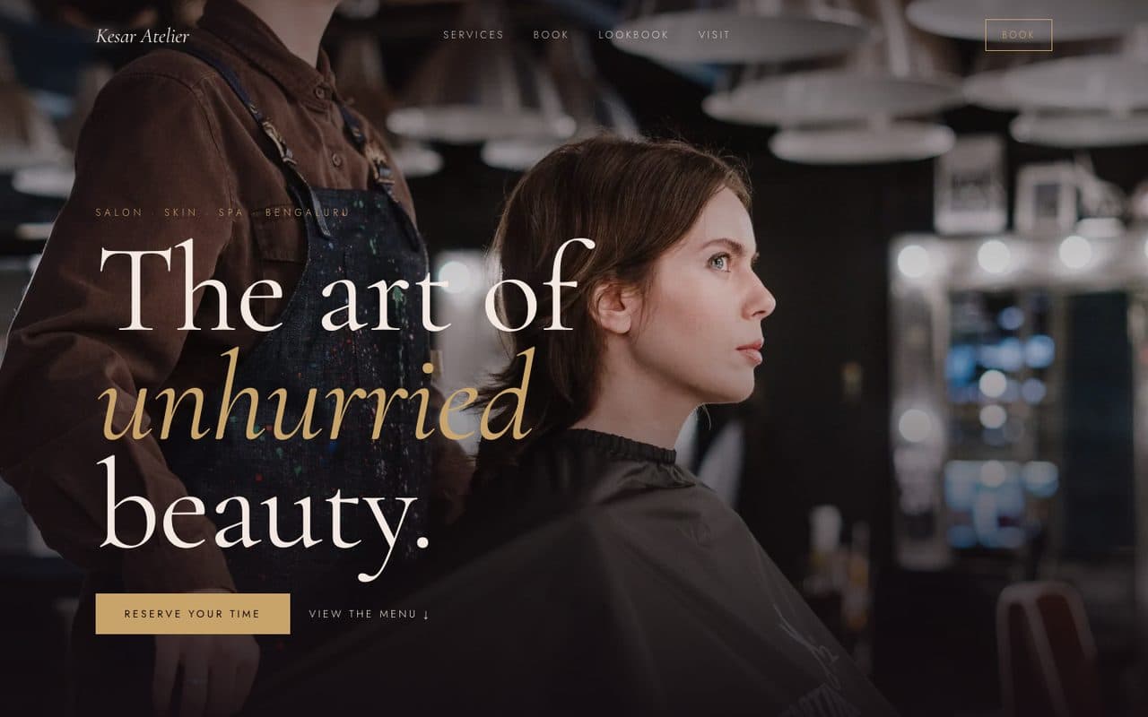 Salon & Spa Website demo: the Kesar Atelier homepage
